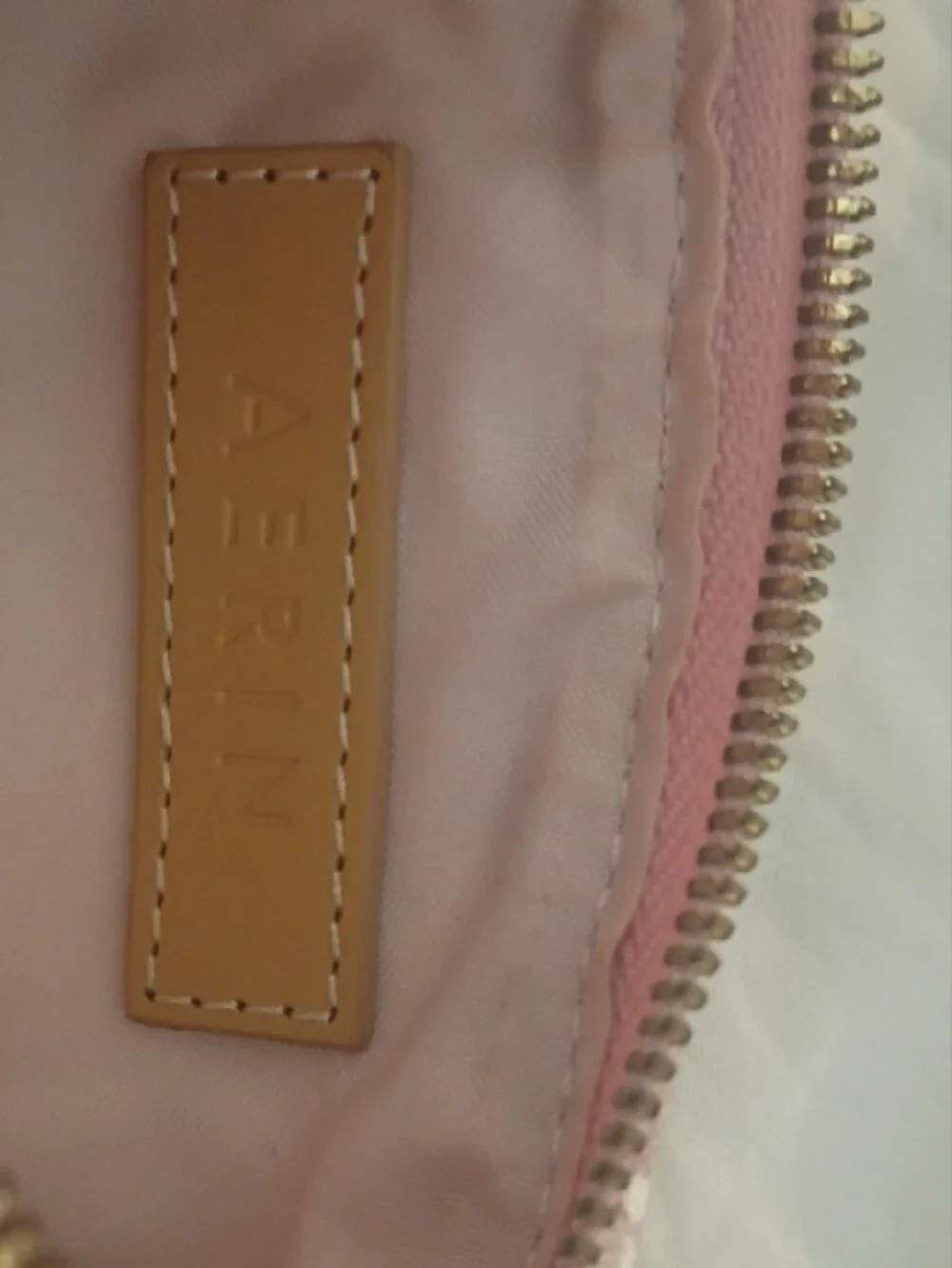 Aerin Blush Pink Pouch with Tan Leather Tag